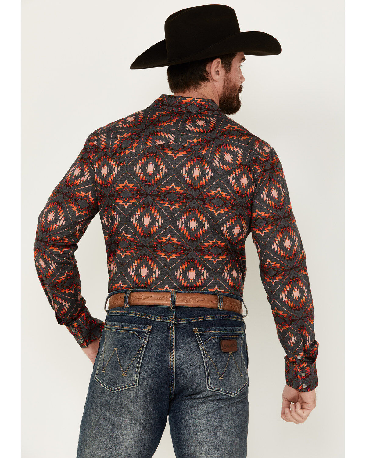 Image #4 - Rock & Roll Denim Men's Southwestern Print Long Sleeve Pearl Snap Stretch Western Shirt, Dark Grey, hi-res