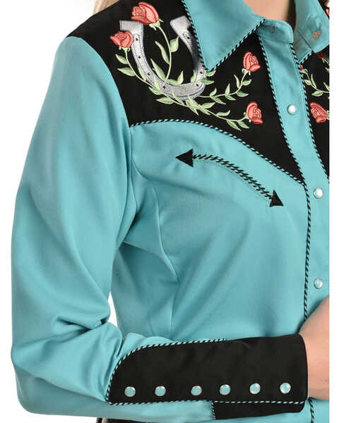 Image #2 - Scully Women's Horseshoe Embroidered Retro Western Shirt, , hi-res