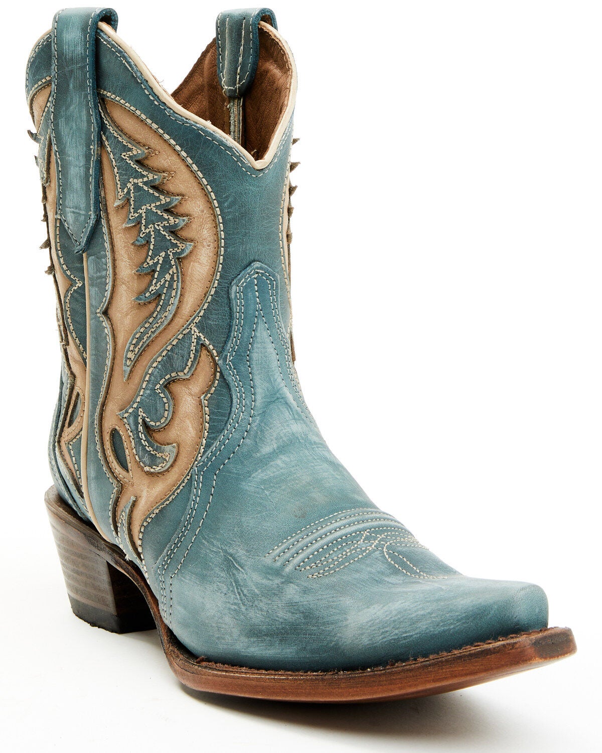 Circle G Women's Distressed Inlay Western Booties - Snip Toe, Blue, hi-res