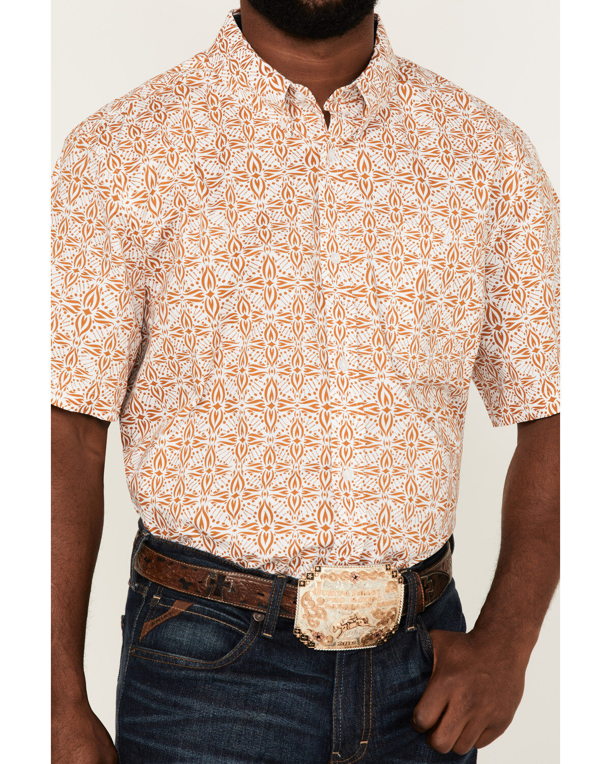 Image #3 - RANK 45® Men's Kickin Southwestern Print Short Sleeve Button-Down Western Shirt, Gold, hi-res