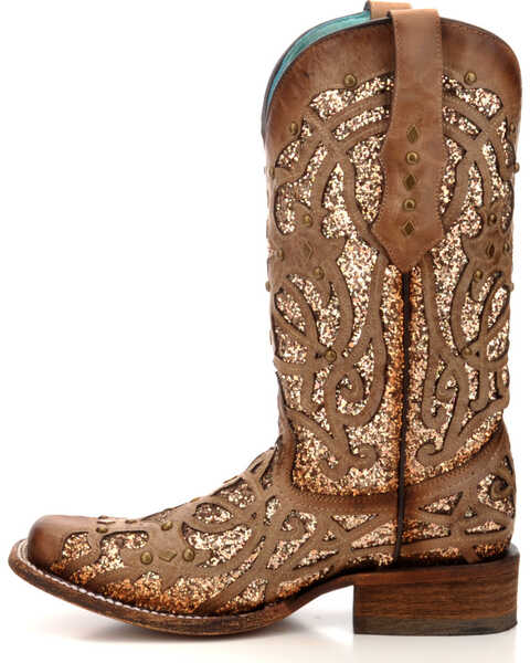 Image #4 - Corral Women's Orix Glitter Inlay & Studded Western Boots - Square Toe, Brown, hi-res
