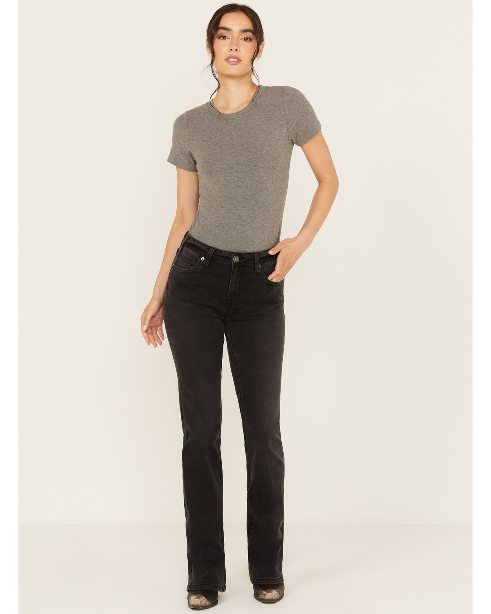 Rock & Roll Denim Women's Mid Rise Pocket Detail Stretch Bootcut Jeans