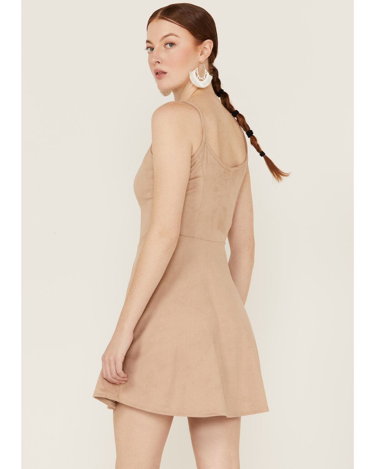 Image #4 - Wild Moss Women's Tie Front Faux Suede Mini Dress, Chocolate, hi-res