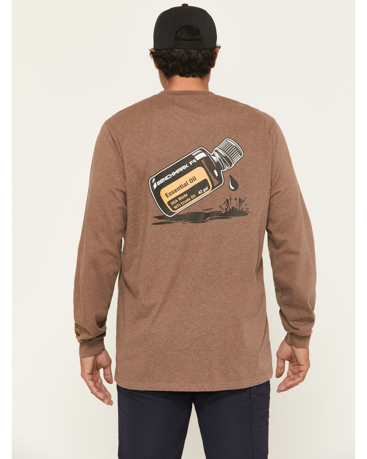 Benchmark FR Men's FR Essential Oils Long Sleeve Graphic Work T-Shirt, Heather Brown, hi-res