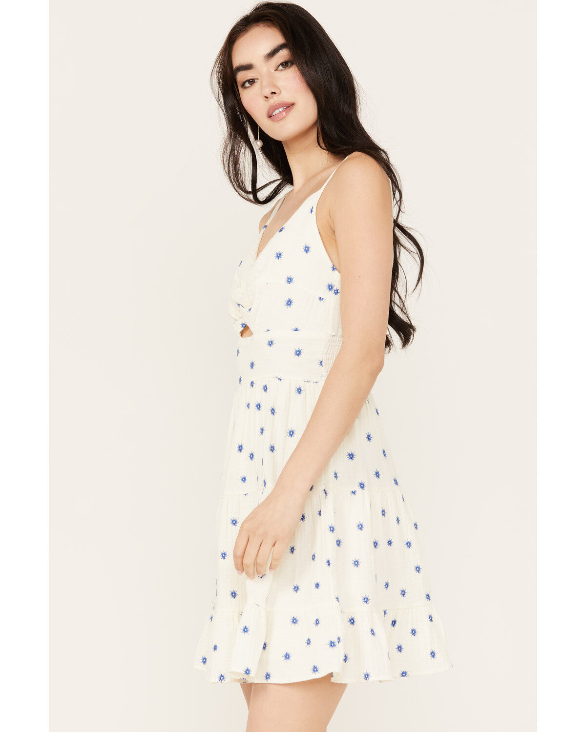 Image #2 - Wild Moss Women's Knot Front Print Mini Dress, White, hi-res