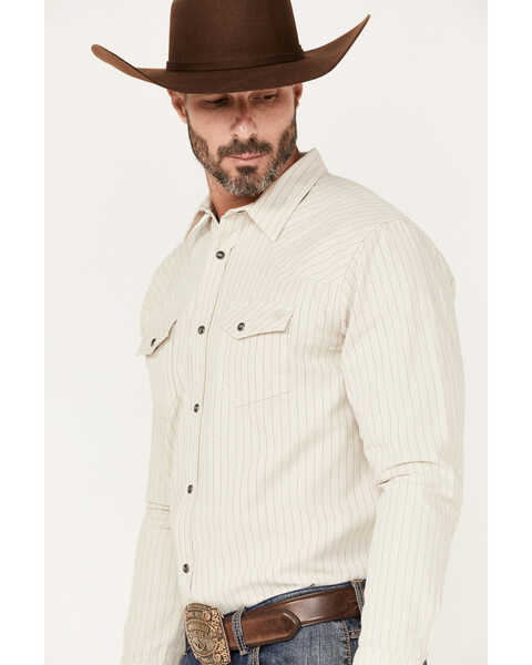 Blue Ranchwear Men's Ticking Stripe Snap Western Workshirt , Tan, hi-res