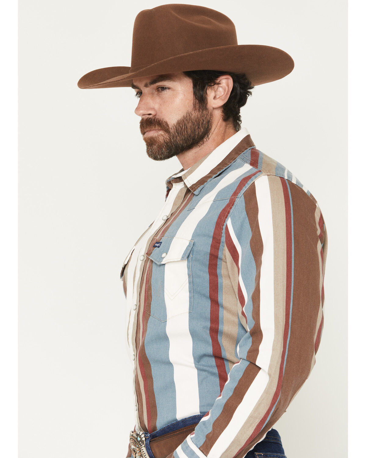 Product Name:  Wrangler Men's Brushpopper Denim Striped Long Sleeve Snap Western Shirt