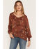 Image #1 - Shyanne Women's Rollins Floral Print Long Sleeve Ruffle Blouse, Bark, hi-res
