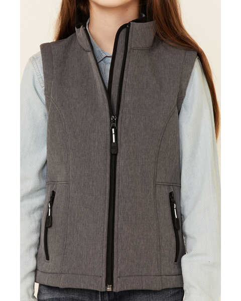 Roper Girls' Heather Grey Tech Fleece Zip-Front Softshell Vest, Grey, hi-res
