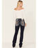 Image #1 - Miss Me Women's Medium Wash Mid Rise Embroidered Floral Steer Head & Sequin Bootcut Jeans , Dark Blue, hi-res