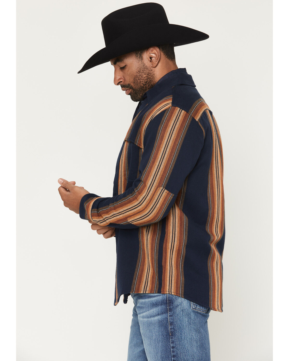 Image #2 - Pendleton Men's Weston Striped Long Sleeve Button-Down Flannel Shirt, Navy, hi-res