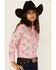 Image #2 - Panhandle Girls' Rodeo Print Long Sleeve Pearl Snap Western Shirt, Pink, hi-res