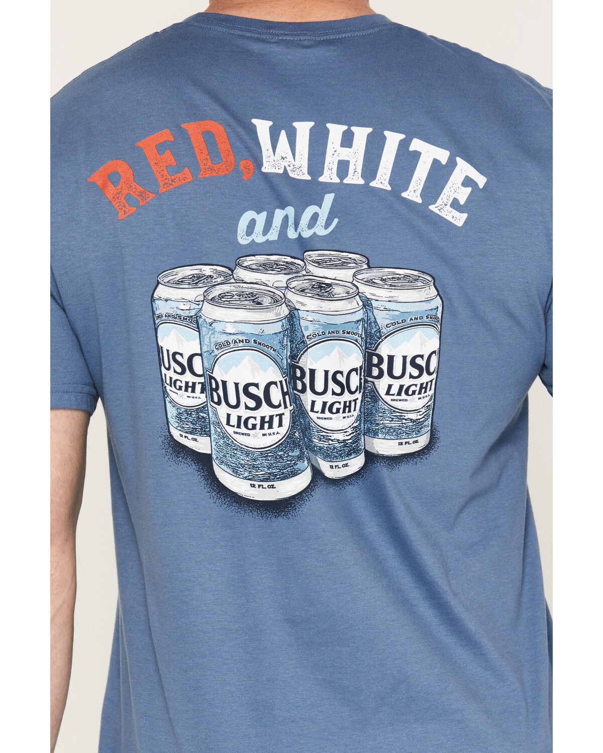 Image #4 - Jedco Men's Red, White & Busch Light Short Sleeve Graphic T-Shirt, Blue, hi-res