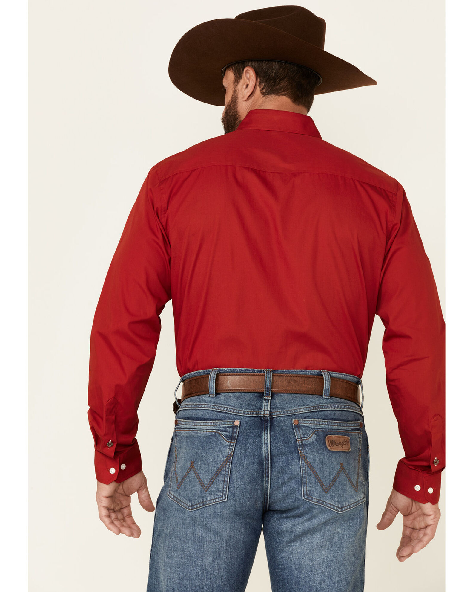 Product Name Cinch Men's Modern Fit Solid Red Long Sleeve ButtonDown Western Shirt