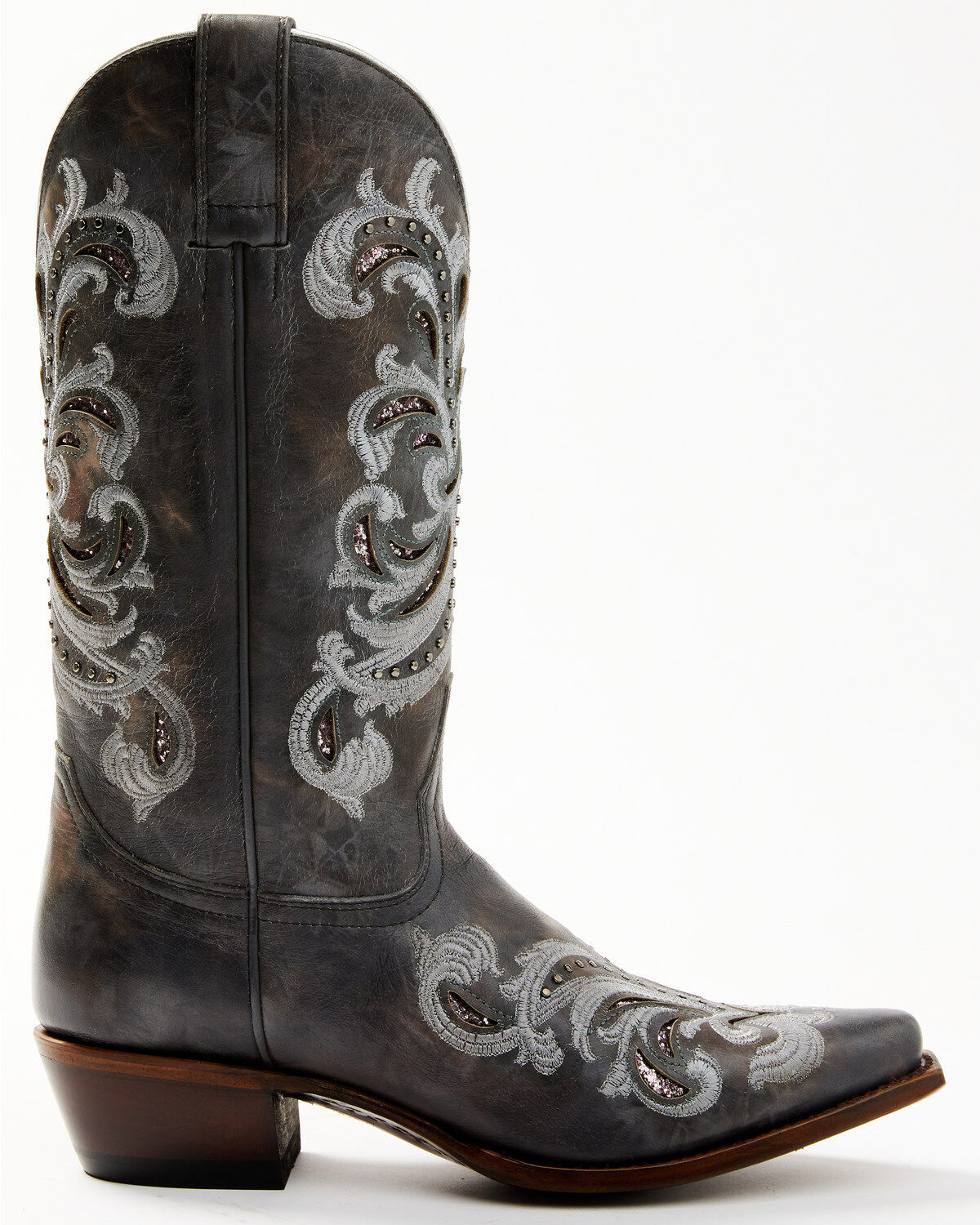 Image #2 - Shyanne Women's Iona Floral Studded Western Boots - Snip Toe, Grey, hi-res