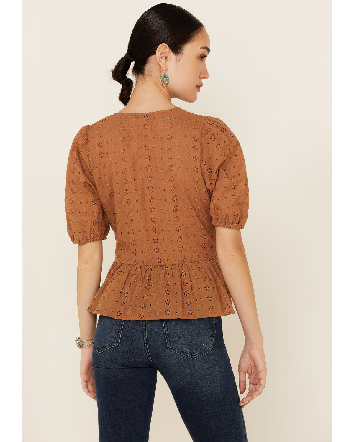 Image #4 - Wishlist Women's Eyelet Peplum Short Sleeve Top, Mustard, hi-res