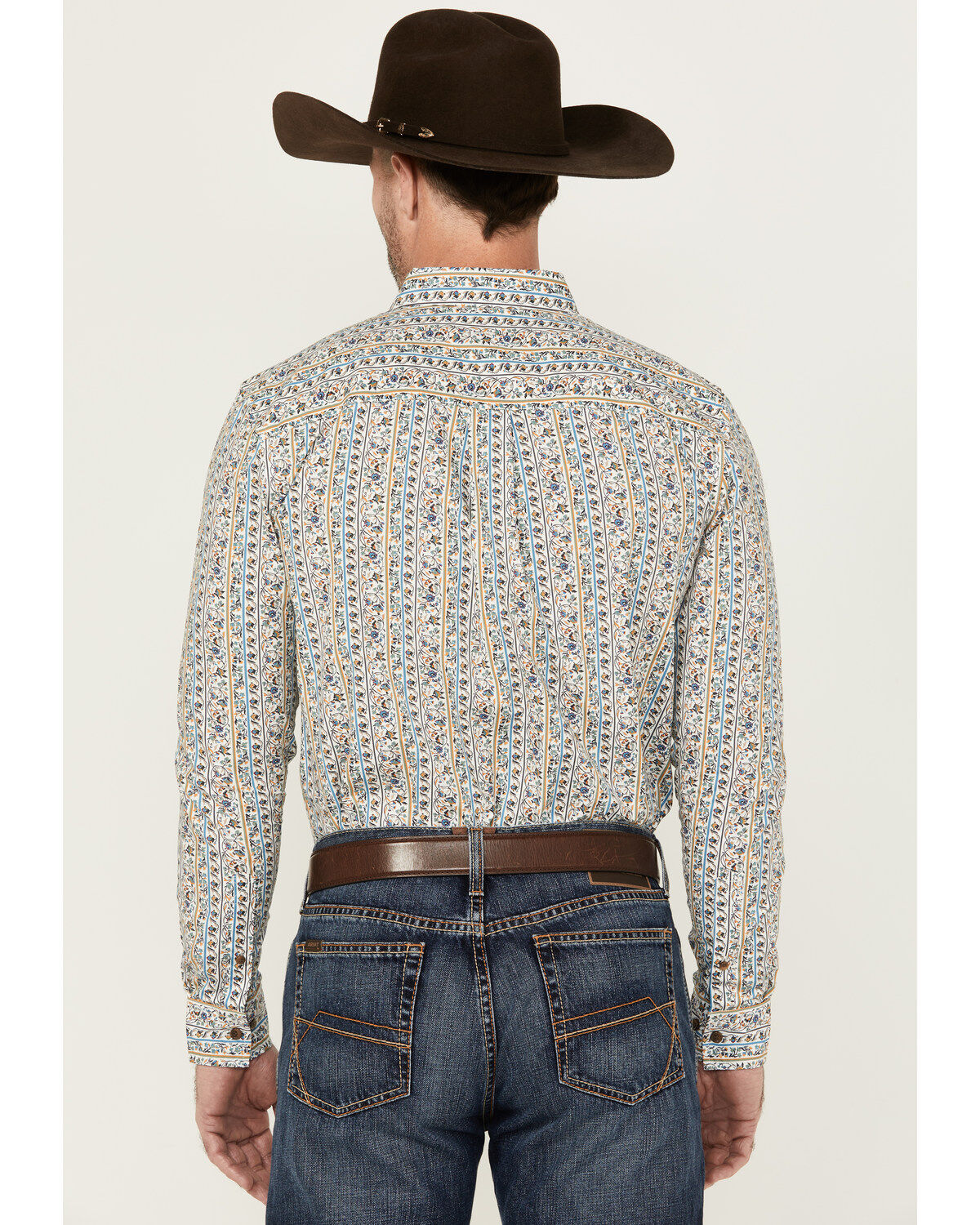 Image #4 - Cody James Men's Wells Floral Striped Print Long Sleeve Button-Down Stretch Western Shirt, Gold, hi-res