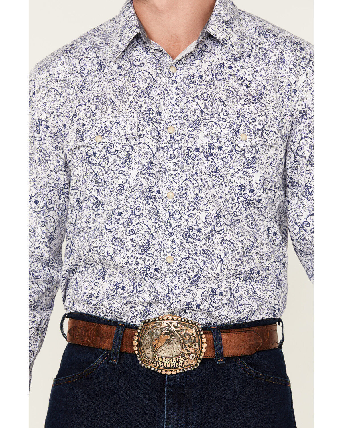 Image #3 - Cody James Men's Marston Paisley Print Long Sleeve Snap Western Shirt, Blue, hi-res