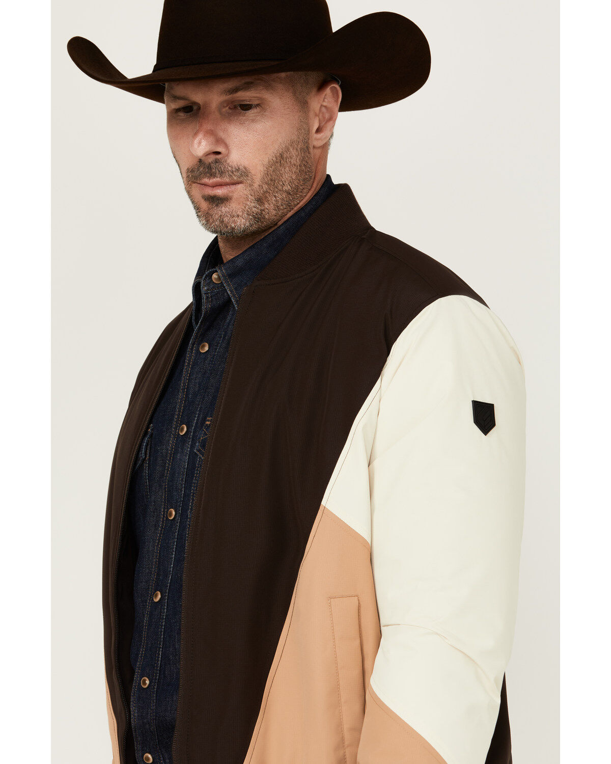 Image #2 - RANK 45® Men's Color Block Bomber Filled Windbreaker Jacket, Coffee, hi-res