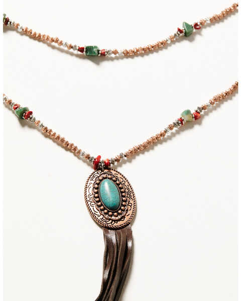 Image #2 - Cowgirl Confetti Women's Noteworthy Beaded Concho Fringe Necklace, Brown, hi-res