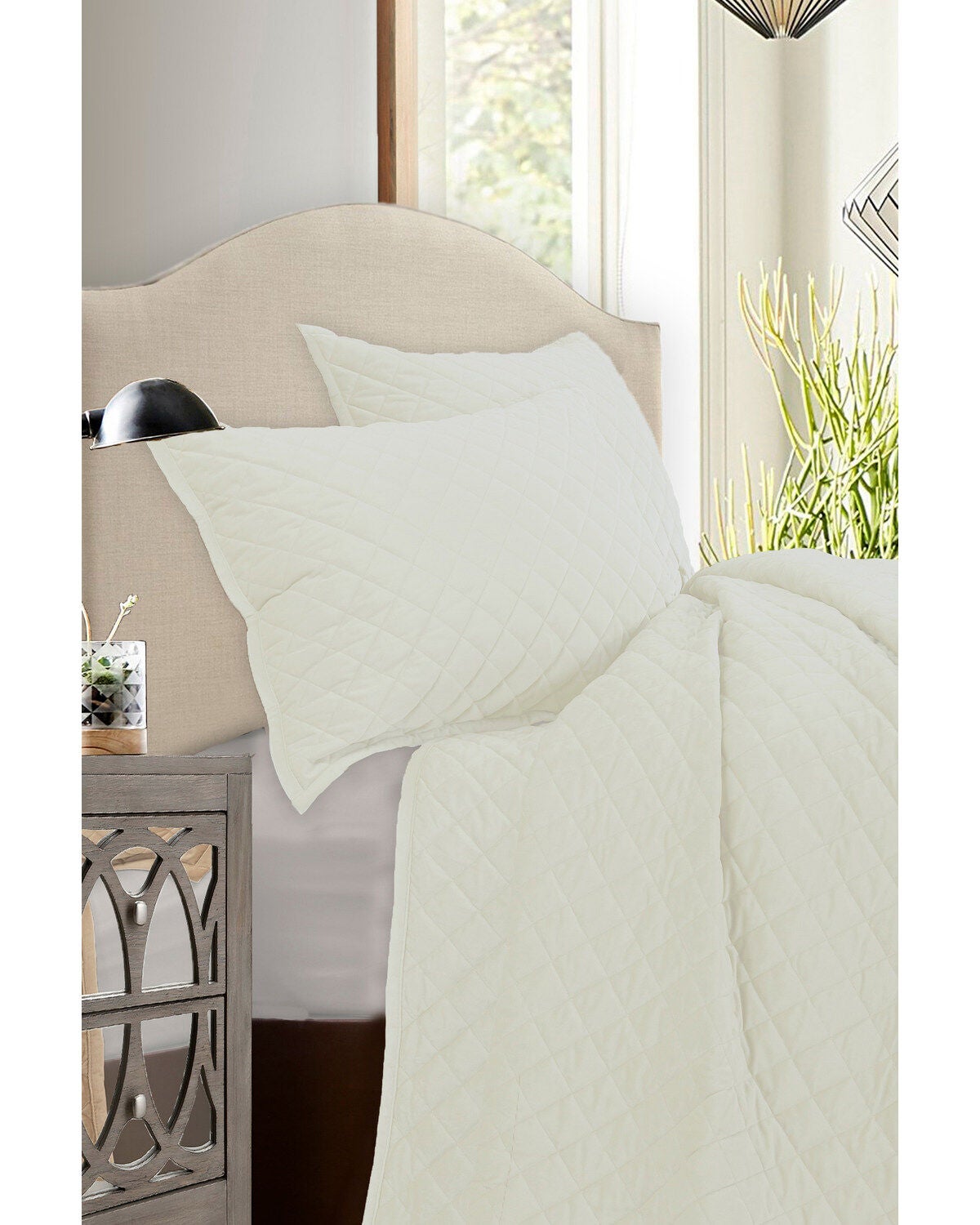 HiEnd Accents Velvet Queen Quilt Set - 3 Piece, Cream, hi-res