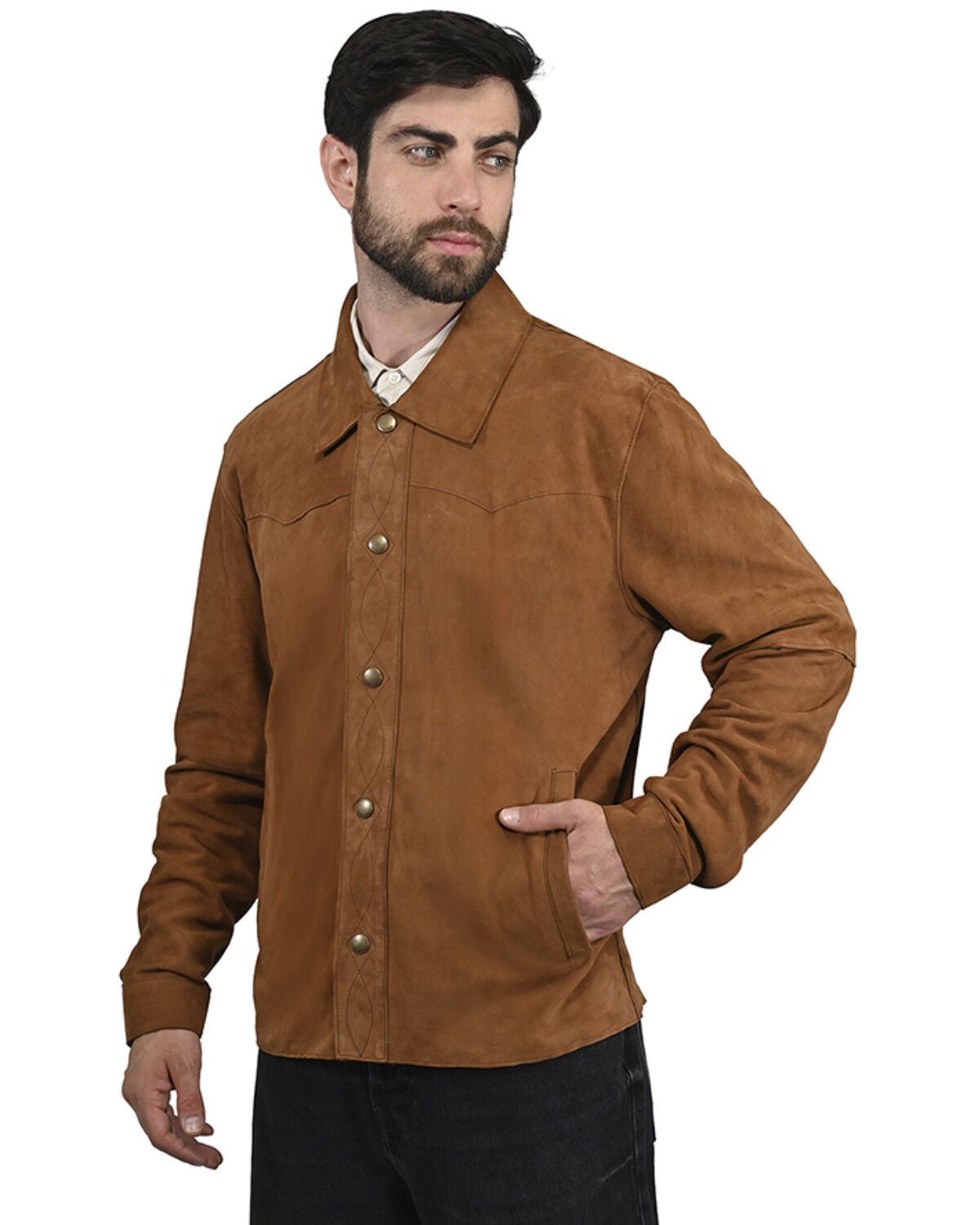 Image #3 - Frye Men's Solid Suede Snap Western Shirt, Tan, hi-res