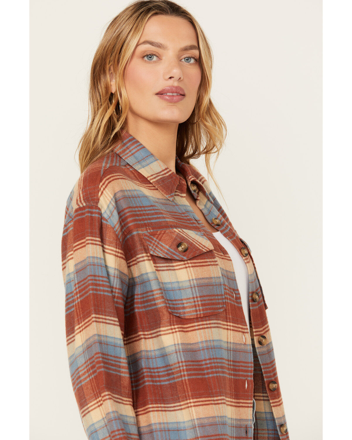 Image #2 - Cleo + Wolf Women's Long Sleeve Button-Down Flannel Boyfriend Shirt, Rust Copper, hi-res