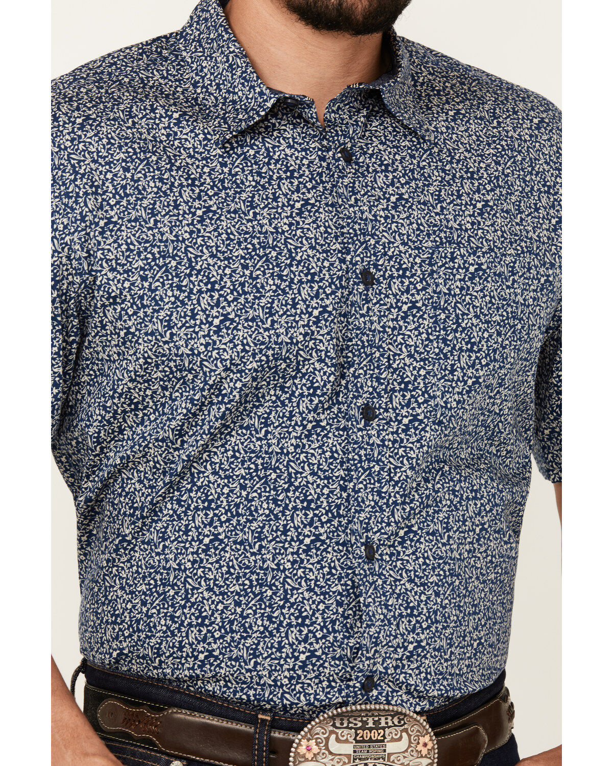 Image #3 - Cody James Men's Open Meadow Floral Print Short Sleeve Button-Down Stretch Western Shirt, Navy, hi-res