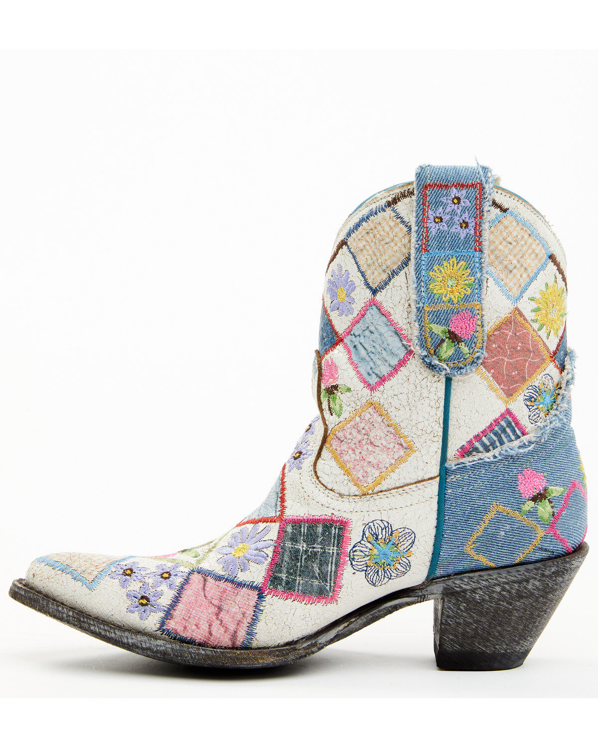 Image #3 - Yippee Ki Yay by Old Gringo Women's Heirloom Short Embroidered Patchwork Booties - Round Toe, White, hi-res