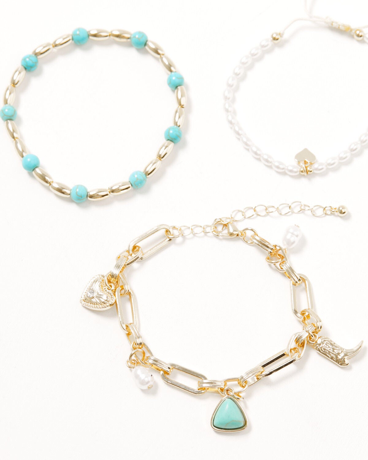 Shyanne Women's Pearl Charm Bracelet Set - 3 Piece, Gold, hi-res
