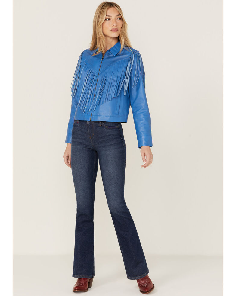 Idyllwind Women's Off Leather Fringe Jacket, Blue, hi-res