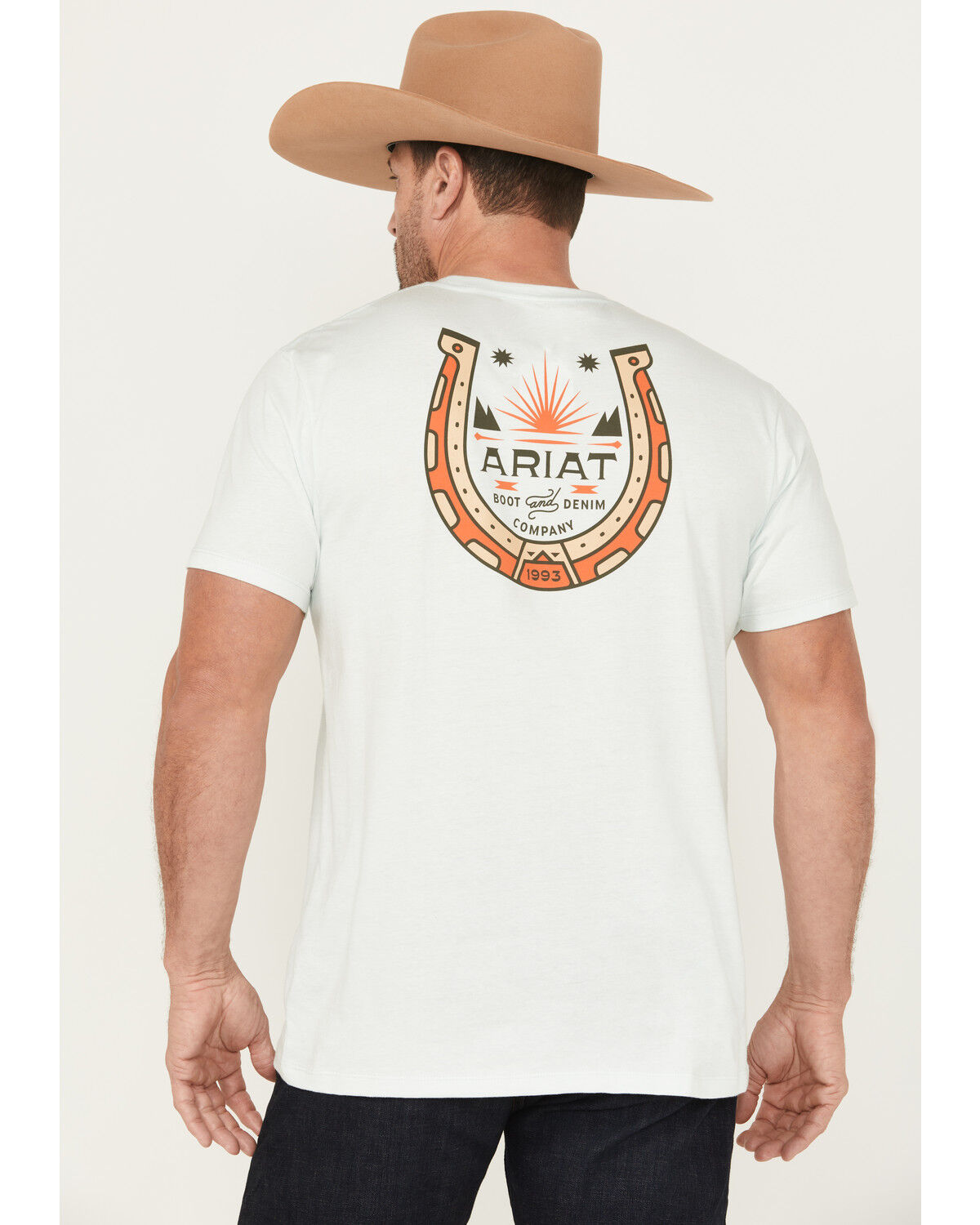 Image #1 - Ariat Men's Horseshoe Short Sleeve Graphic T-Shirt, Light Blue, hi-res
