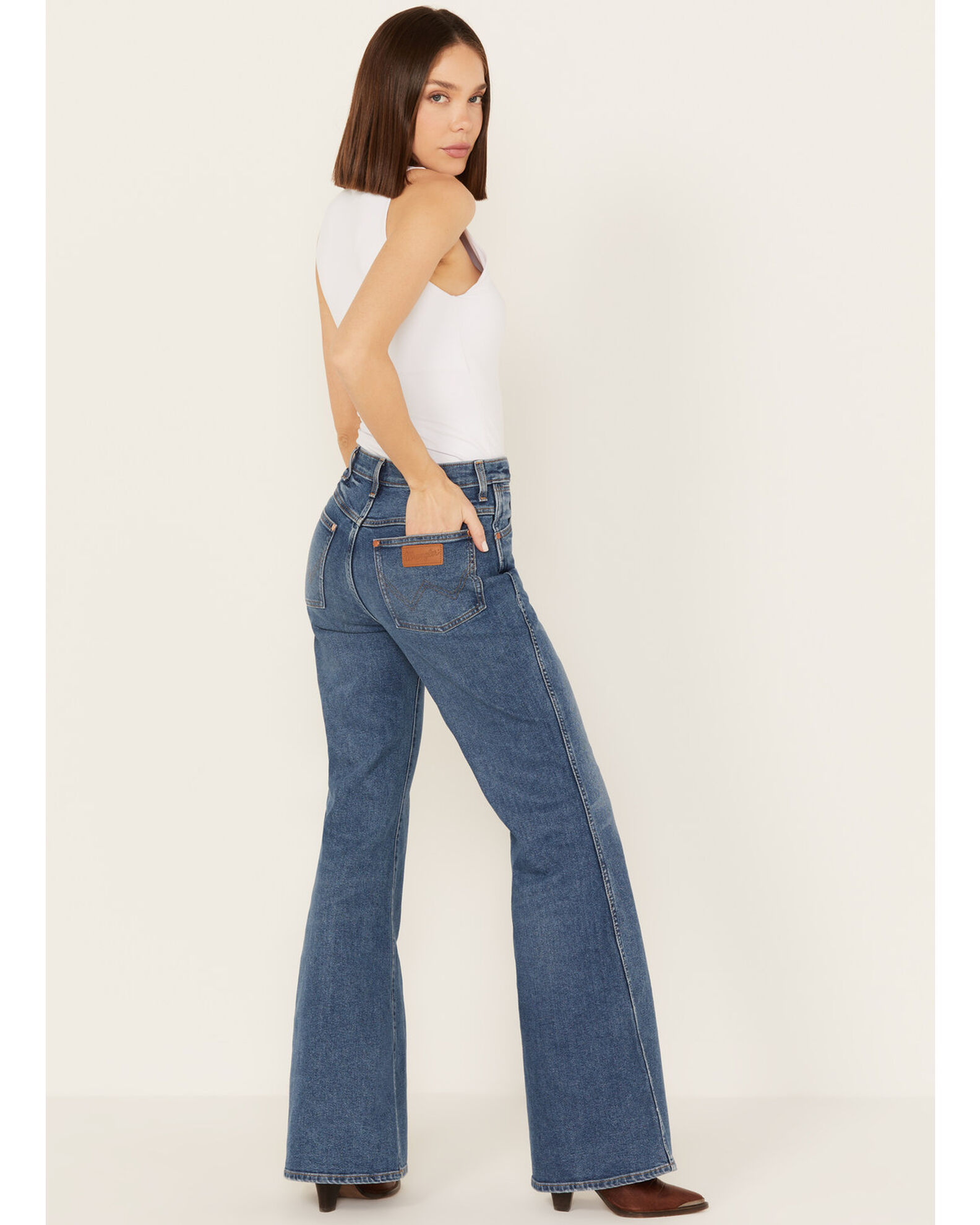 Product Name:  Wrangler Women's Wanderer Dark Wash High Rise Stretch Modern Flare Jeans