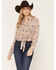 Image #1 - Shyanne Women's Norma Sheer Printed Long Sleeve Pearl Snap Blouse, Natural, hi-res