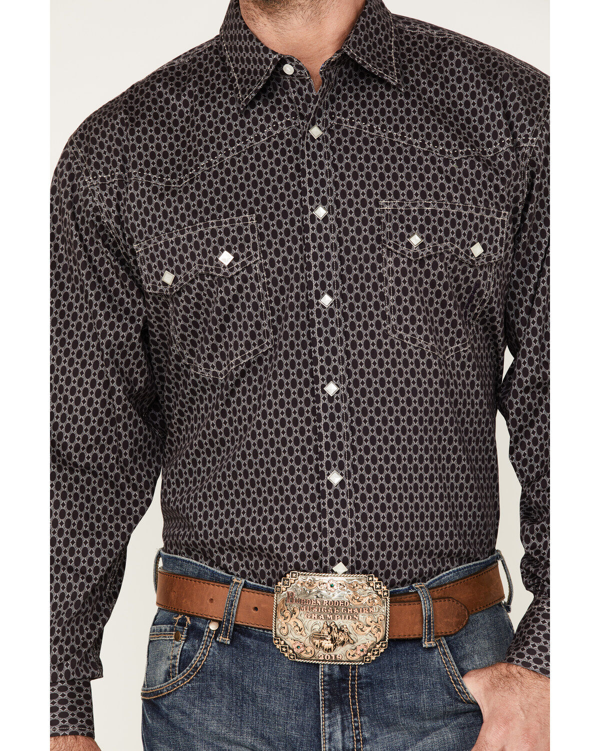 Image #3 - Resistol Men's Axcel Geo Print Long Sleeve Snap Western Shirt, Navy, hi-res