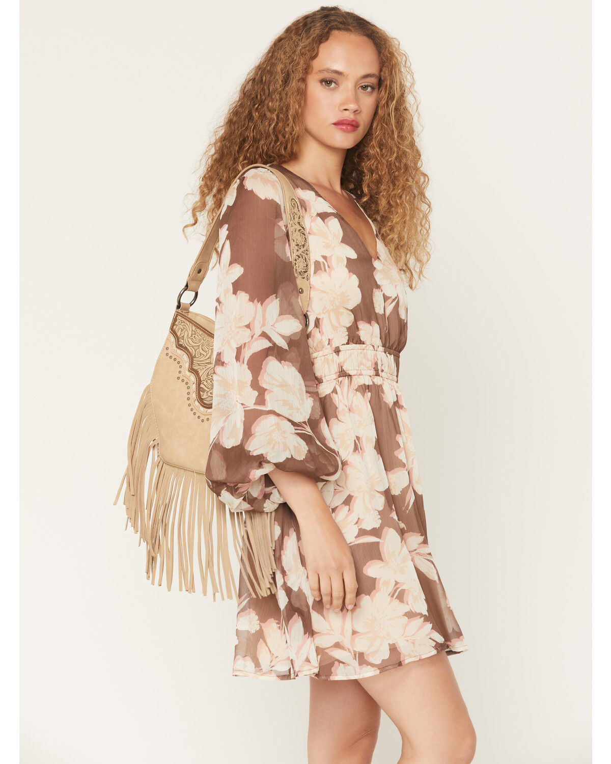 Image #1 - Montana West Women's Tooled Fringe Hobo Shoulder Bag, Tan, hi-res