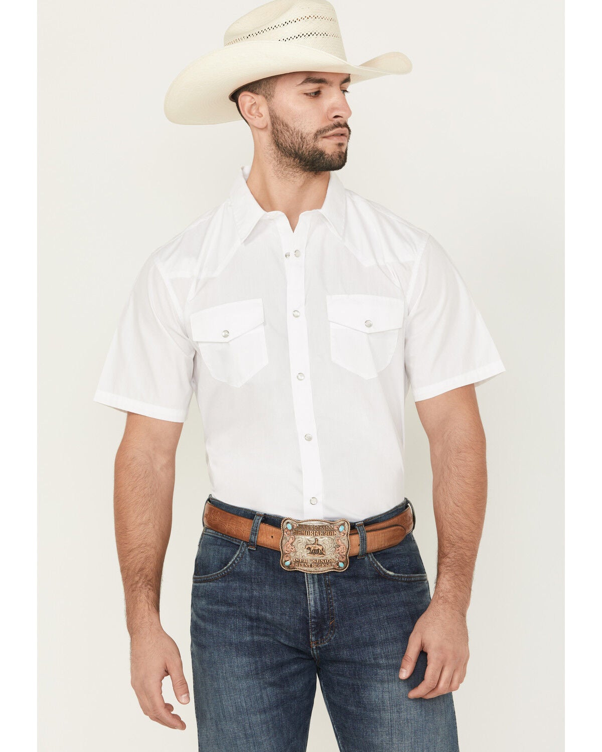 Gibson Men's Solid Short Sleeve Snap Western Shirt - Big, White, hi-res