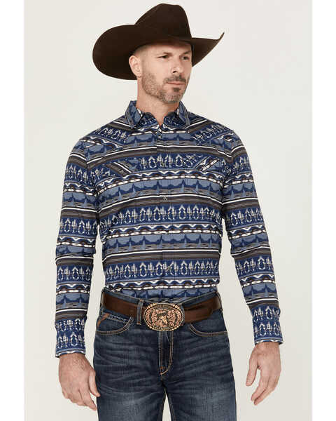Cody James Men's Coyote Trail Southwestern Print Long Sleeve Snap Western Shirt , Light Blue, hi-res