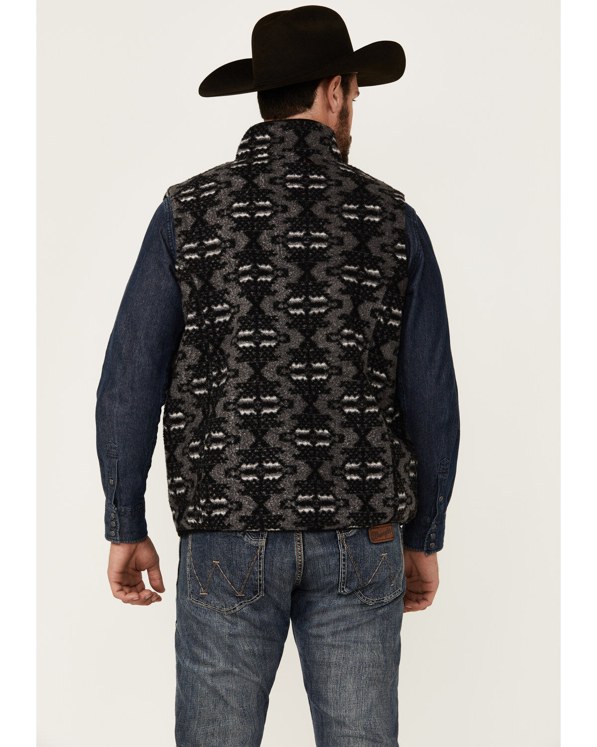 Image #4 - Rock & Roll Denim Men's Southwestern Print Berber Vest, Black, hi-res
