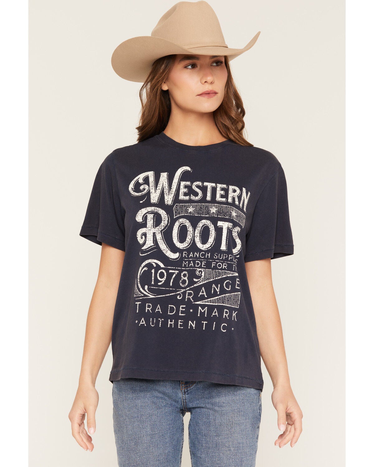 Shyanne Women's Western Roots Short Sleeve Graphic Tee, Navy, hi-res