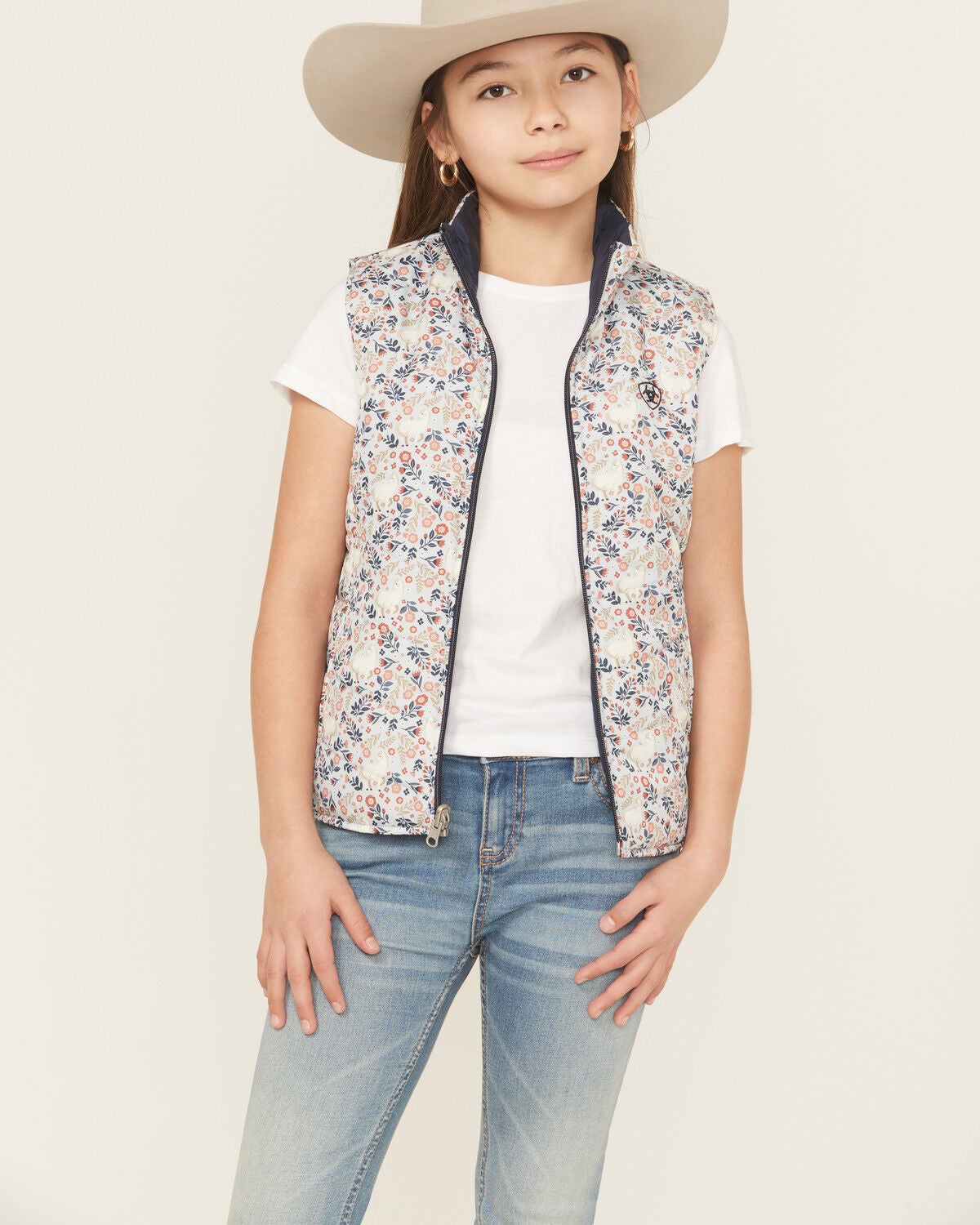 Ariat Girls' Reversible Vest, Navy, hi-res