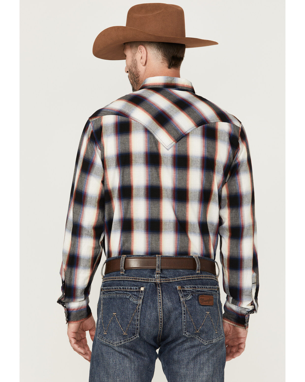 Image #4 - Roper Men's Large Ombre Plaid Long Sleeve Snap Western Shirt, Black, hi-res