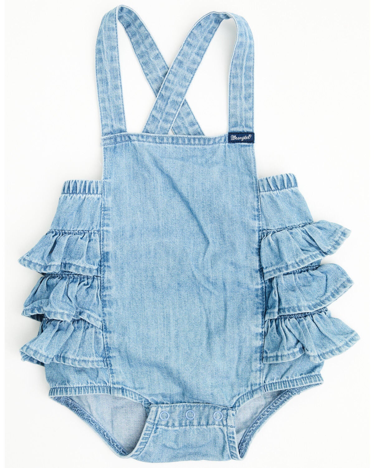 Image #1 - Wrangler Infant Girls' Ruffle Denim Onesie, Blue, hi-res