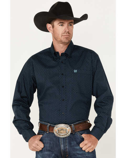 Cinch Classic Cowboy Collection Men's Sz M Pearl Snap Shirt Brown Blue LS