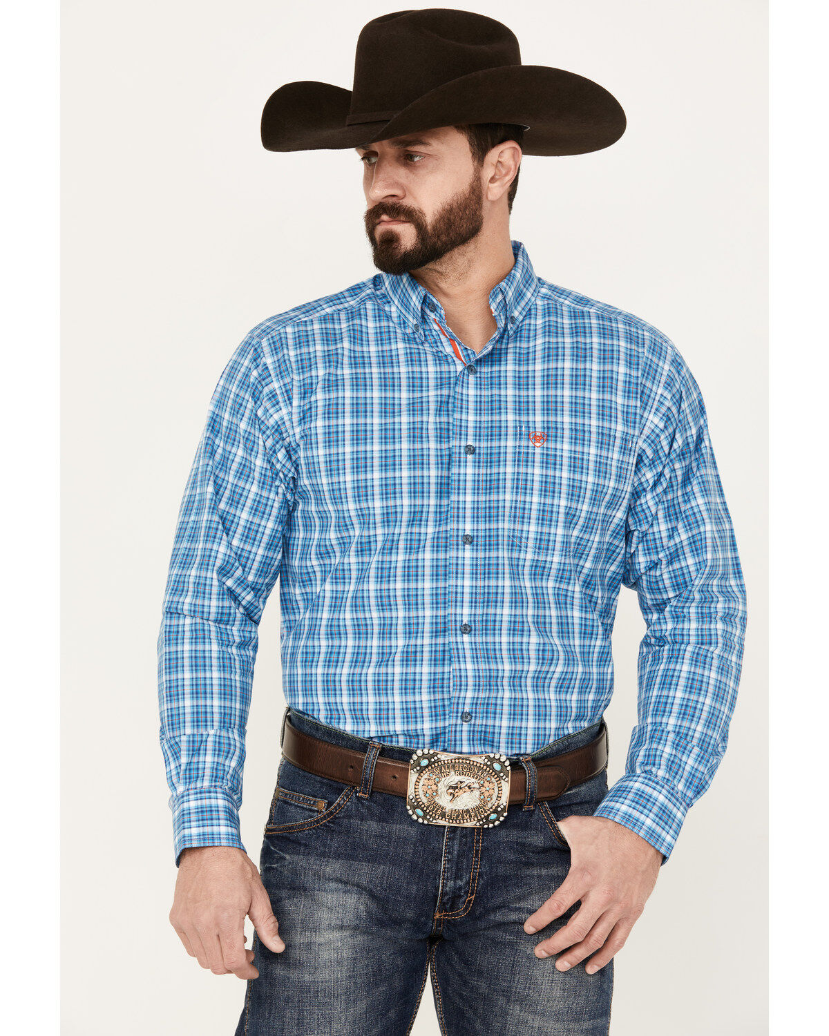 Image #1 - Ariat Men's Pro Series Leyton Plaid Print Classic Fit Button Down Long Sleeve Western Shirt, , hi-res