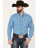 Ariat Men's Pro Series Leyton Plaid Print Classic Fit Button Down Long Sleeve Western Shirt, Light Blue, hi-res
