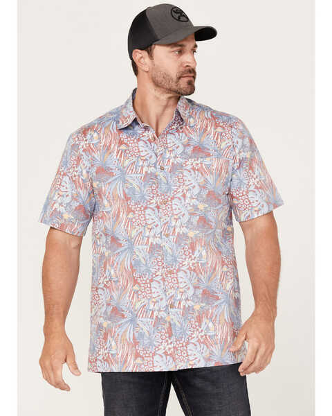 Scully Men's Birds Of Paradise Floral Print Short Sleeve Button-Down Western Shirt , Red, hi-res