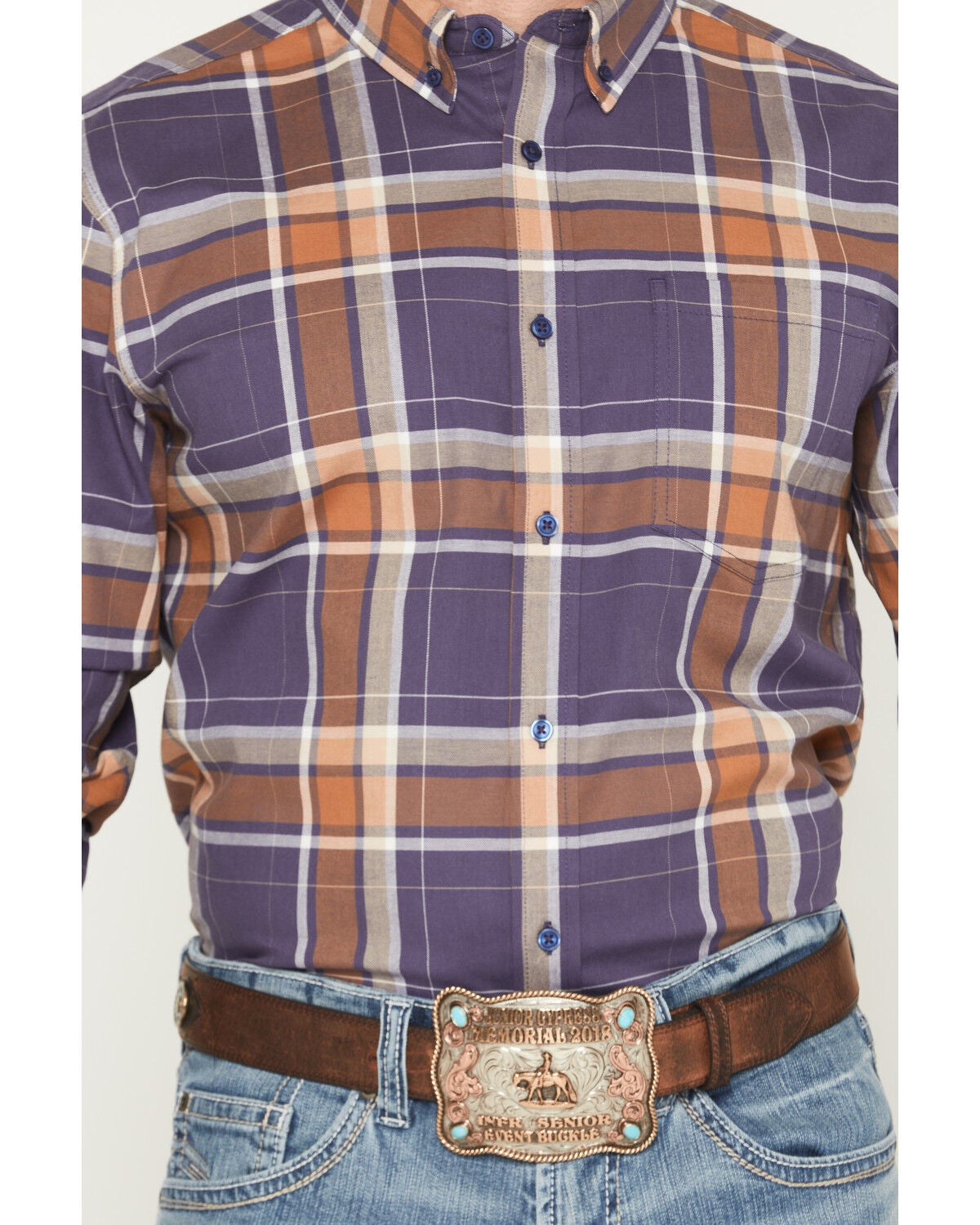 Image #3 - Cody James Men's Smokey Trail Plaid Print Long Sleeve Button-Down Stretch Western Shirt - Tall, Dark Blue, hi-res