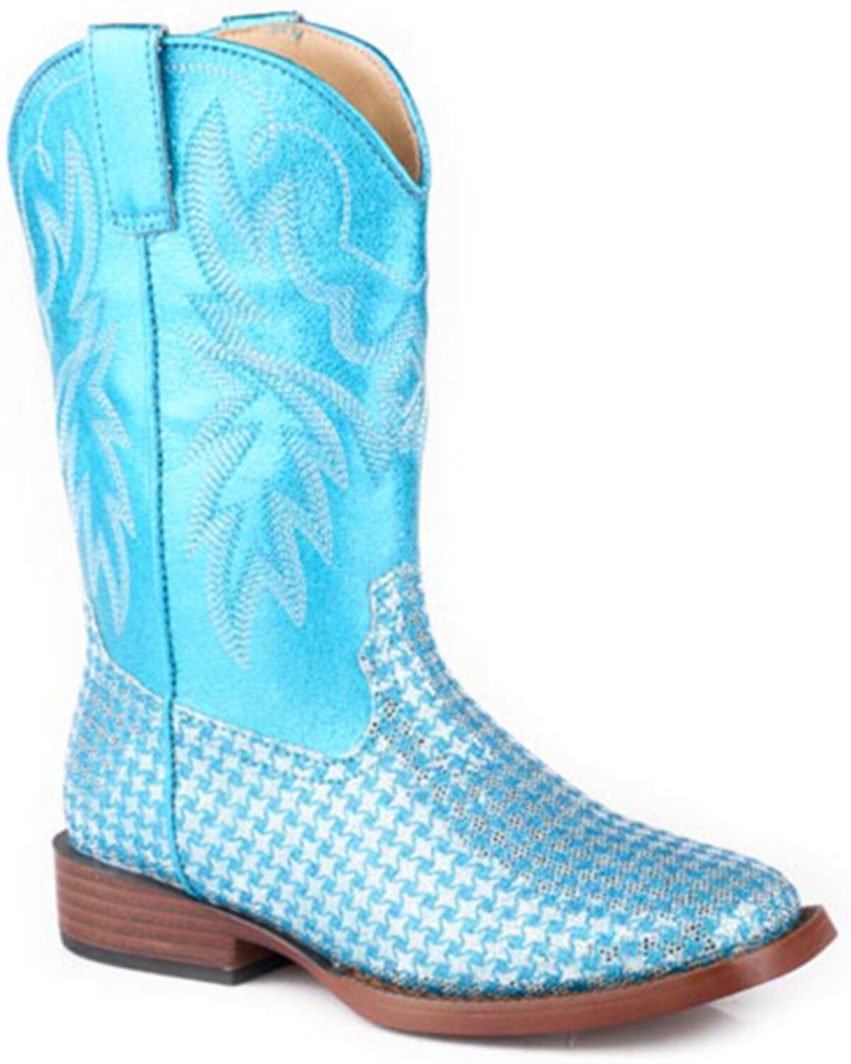 Roper Little Girls' Glitter Gleam Western Boots - Broad Square Toe, Blue, hi-res