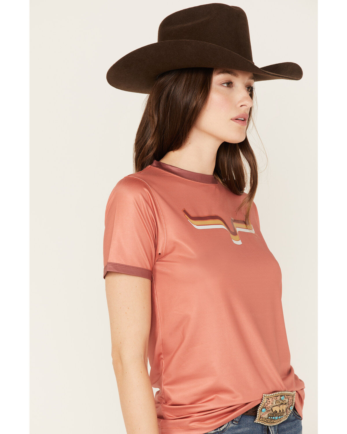 Image #2 - Kimes Ranch Women's Rhythm Ringer Performance Tech Tee, Orange, hi-res